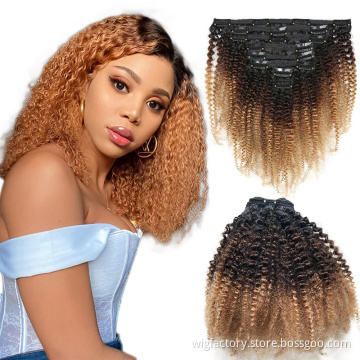 100% human hair extension clip in human hair,120g/set 8pcs afro kinky curly virgin Brazilian clip in human hair extensions